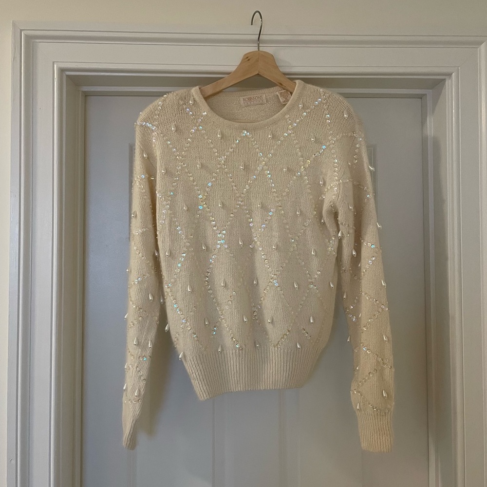 Beautiful Vintage 1990s Beaded Silk Blend Sweater